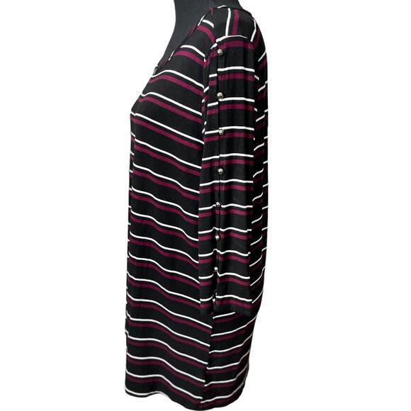 French Laundry Women Striped 3/4 Sleeve Top Snap Button SZ/1X - Picture 2 of 9